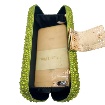 XIYUAN Women Green Crystal Evening Clutch Bag Glittering Purple Rhinestone Handbag Wedding Party Purse Full-diamond Bridal Bags