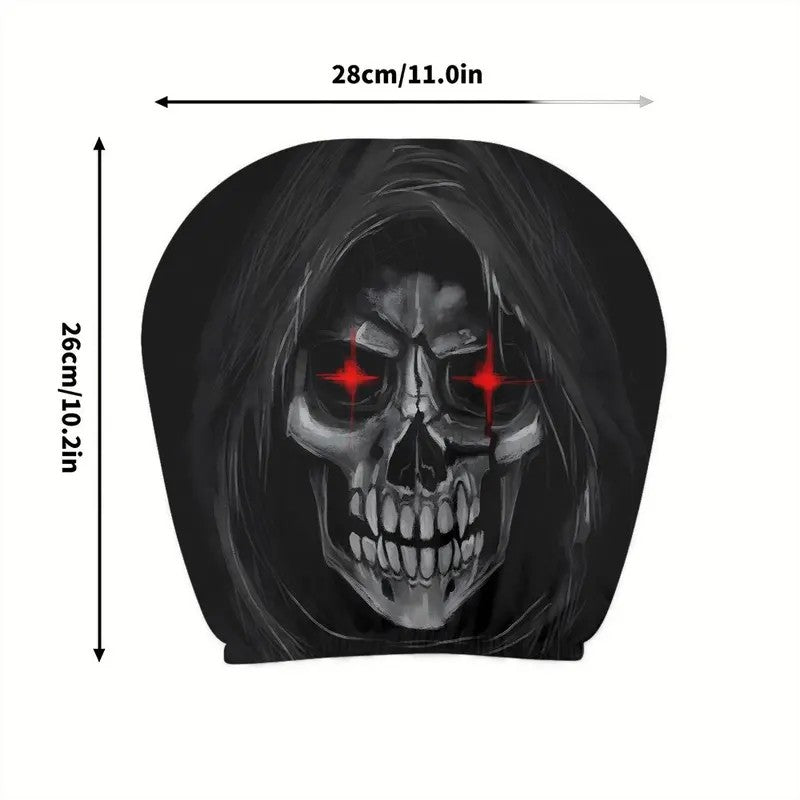 2Pcs Death Skull Flame Red Eye Print Car Headrest Cover Elastic Neck Support Auto Headrest Protector Easy Install Universal Car
