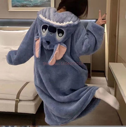Robe de Dormir Unissex Disney Stitch Forrada de Lã Quente, Roupa de Casa, Robe de Material Macio, Conjunto de Pijama Masculino Feminino, Robe de Lã Coral de Inverno, Brinquedos