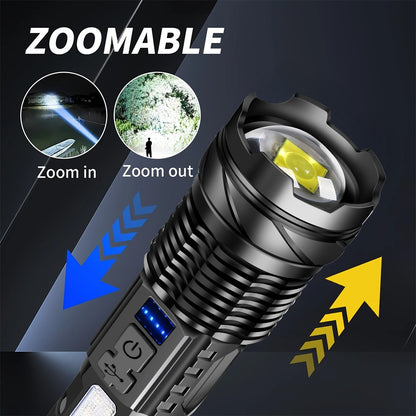 4PACK Super Bright Rechargeable LED Flashlight Zoom Tactical LED Light for Hiking Camping Fishing Lantern Built in 18650 Battery