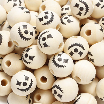 10pcs 16mm Wooden Spacer Beads Halloween Print Spider Eye Witch Bloodstain Ghost Face Mask Beads For Making Bracelet Necklace