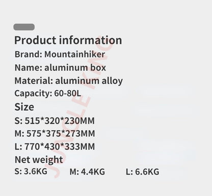 MOUNTAINHIKER Outdoor Storage Box Camping Picnic Travel Aluminum Alloy Large Capacity Box Silver Storage Bag 30-80L