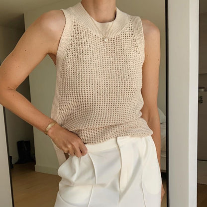 2024 Summer Sleeveless Tank Top Women Fashion Hollow Camisoles Casual Thin Basic Ice Silk Knitted Tanks Vest Female Blusas 14810