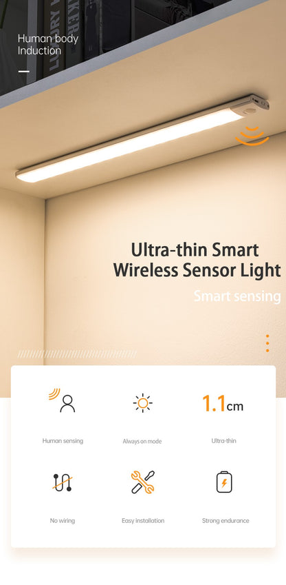 LED Cabinet Light Type C Rechargeable Motion Sensor Night Lights for Kitchen Wardrobe Cabinet Lighting 10cm/20cm/30cm/40cm/50cm