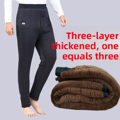 Men's Winter Thiened Fce Lined Camel down Cotton Pants ly Warm Trousers Large Size Dad Clothes Inner Wear Long Trou...