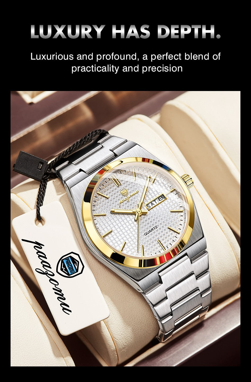 PAAZOMU Relógio Masculino de Luxo Original Moda Luminoso À Prova D'água Cronógrafo Data Relógio Masculino Couro Quartzo Relógios Masculinos Reloj