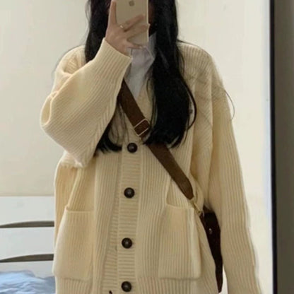 Cardigan for Women Solid Novelties in Chic Office Wear Vintage Korean Streetwear Clothing Sales Y2k Loose Knitted Sweater Woman