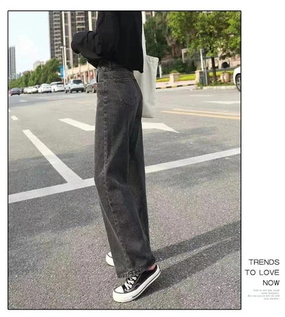 High-waisted Slimming Loose-fit Women's Jeans Stylish Trendy Draped Straight-leg Bell Bottoms Denim