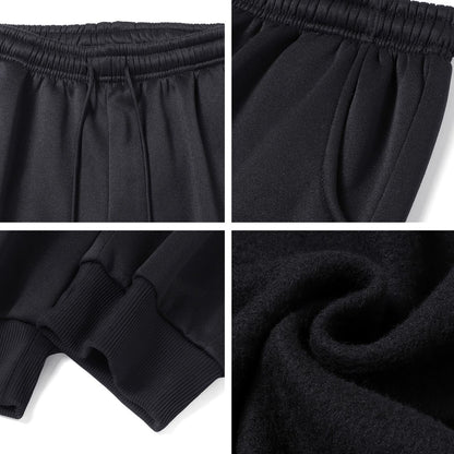 Men's fleece-lined ankle-length pants, autumn and winter drawstring waist sports sweatpants, with leather label running pants