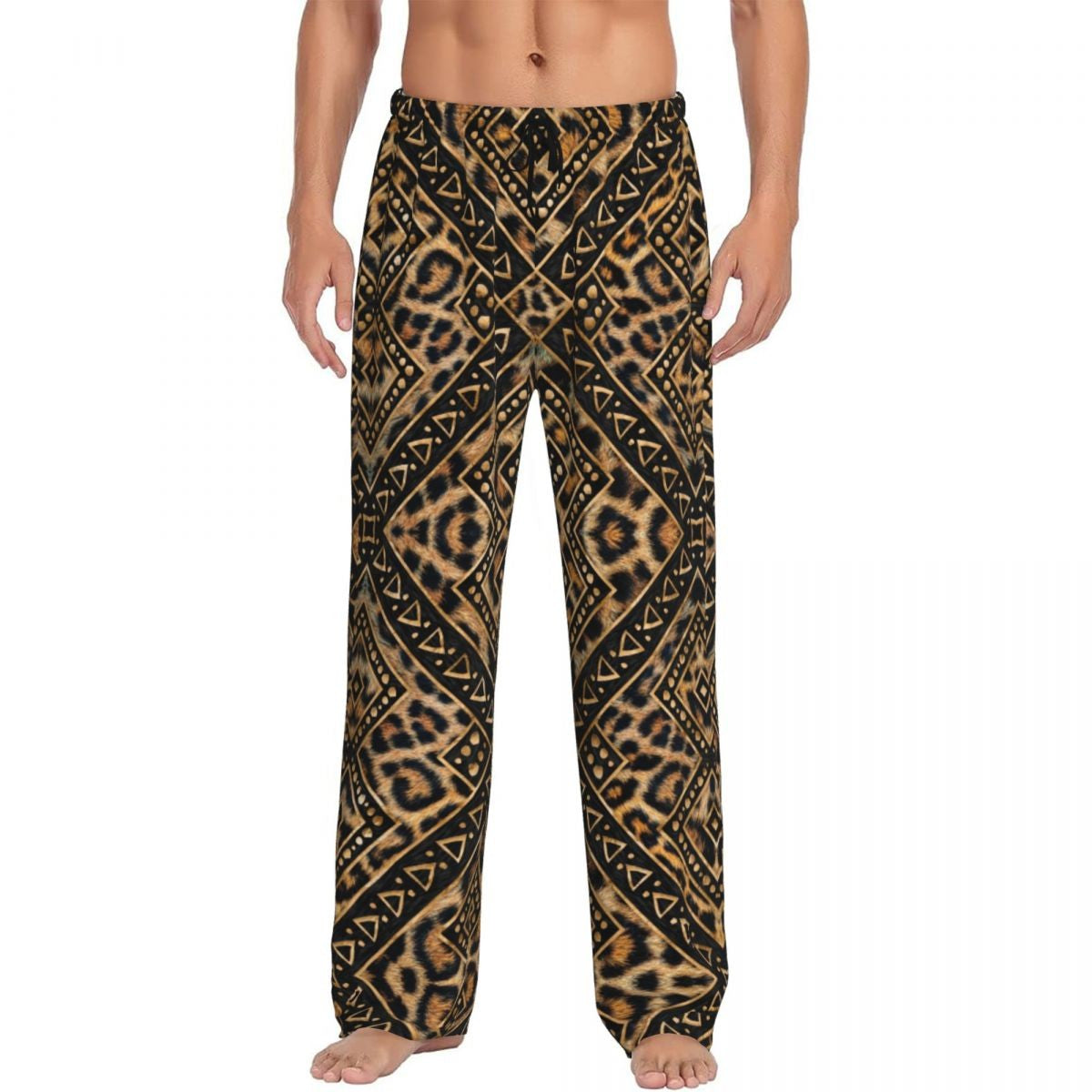 Custom Leopard Print Pajama Pants Men's Animal Skin Sleepwear Lounge Sleep Bottoms Stretch with Pockets