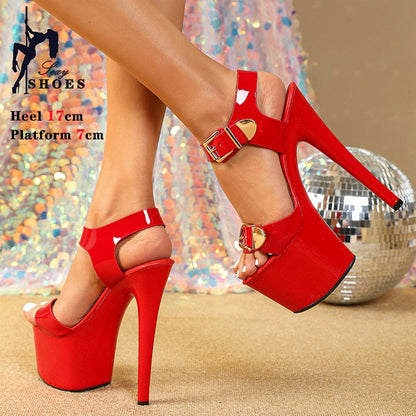 New 17CM Elegant Women Shoes Platform High Heeled Sandal Woman Buckle Fashion Trendy Women's Design Shoes Party 2024 Large Size