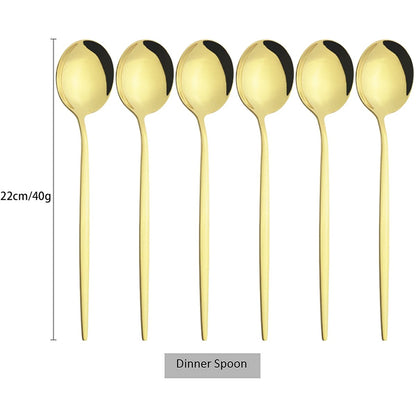 Conjunto de Talheres de Aço Inoxidável Western Dourado com 6 Peças de Colher de Concha, Colher de Jantar, Colher de Sopa, Talheres de Cozinha