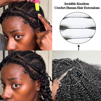 Cabelo Humano Crespo Cacheado Crochê Pequenas Espirais Invisíveis 12A Sem Nós Pré-Separado Kinky Curly Feather Crochet Hair Extensions em Promoção