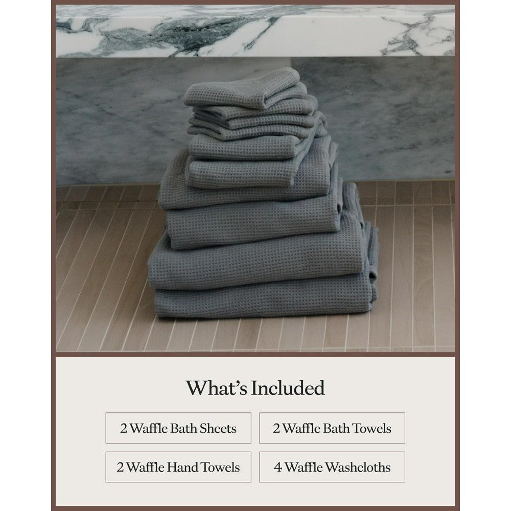 Complete Waffle Bath Bundle - 60% Cotton 40% Viscose from Bamboo - Quick Dry & Ultra-Soft Waffle Weave Bath Towels