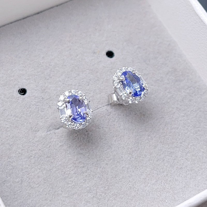 VVS Grade Natural Tanzanite Earrings Allergy 925 Silver Earring with 18K Gold Plated 4mm*6mm Total 1ct Tanzanite Jewelry