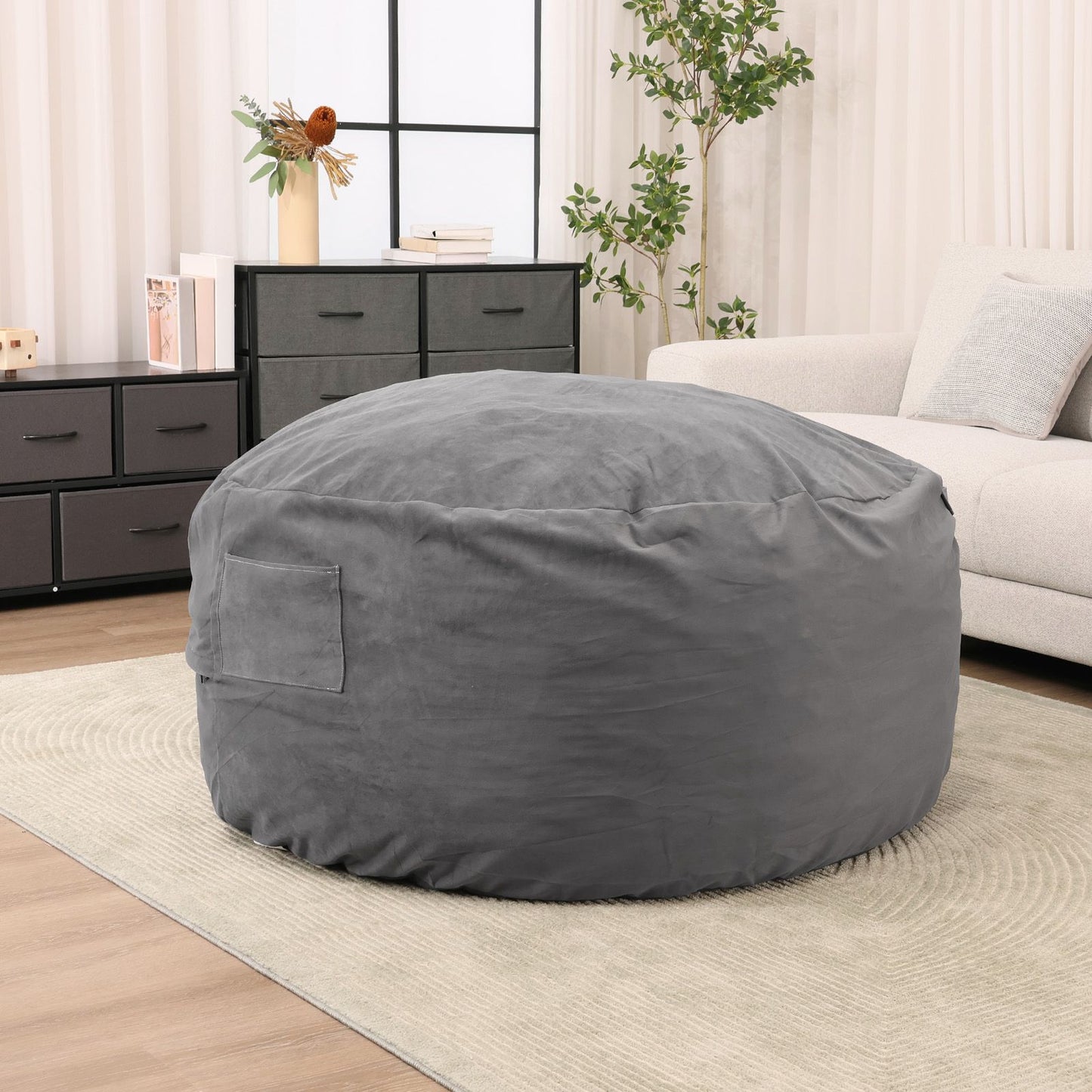 JHK Oversized 3/4FT Bean Bag Chair for Gaming Reading Lazy Sofa Foam Filled Couch with Removable Cover Living Room Furniture