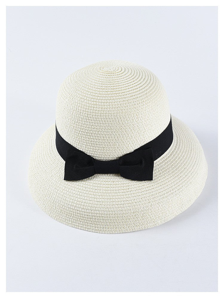 USPOP Novas chapéus de sol femininos moda laço chapéu de palha casual verão aba larga chapéu de praia feminino chapéu de verão