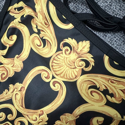 New Sexy Swimsuit Golden Floral Print Two Piece Bikini Female Brazilian Bather Bathing Suit Women Swimwear Beach biquínis