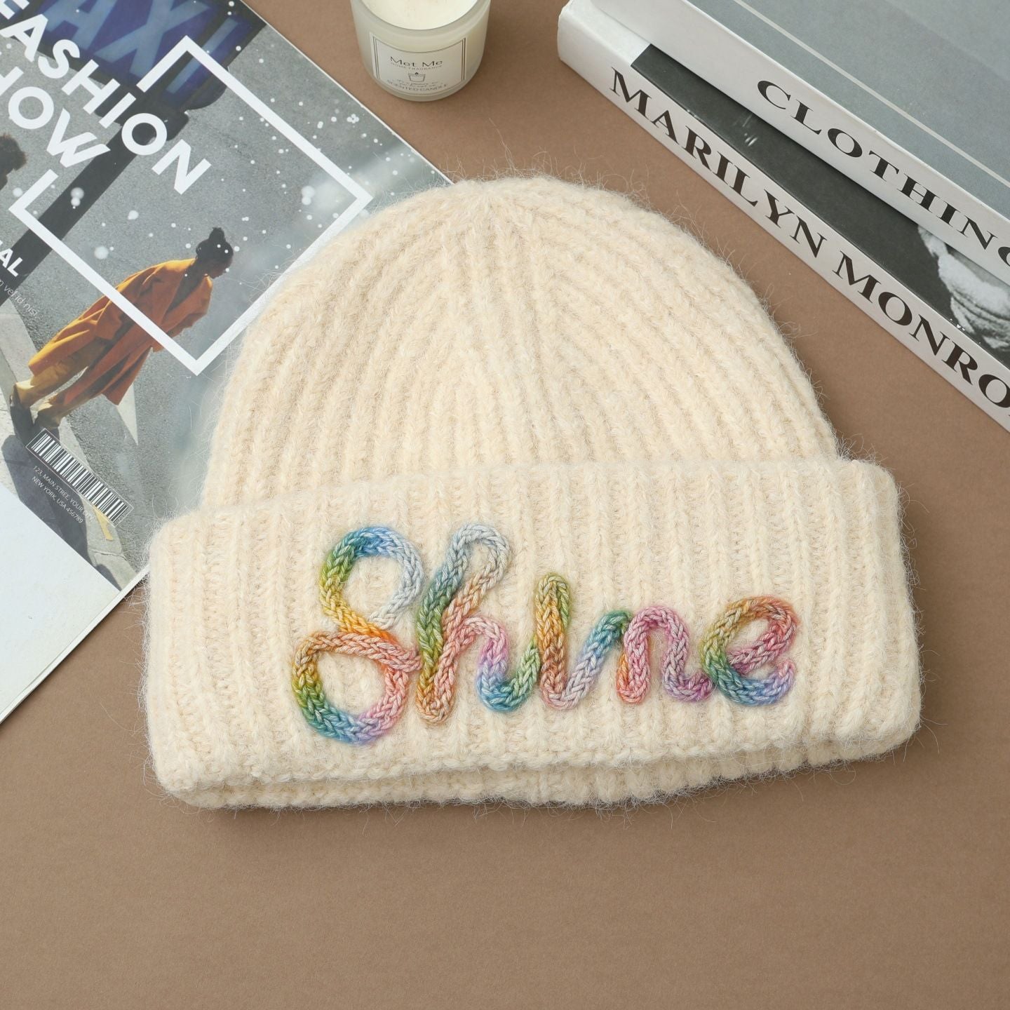 Vintage Embroidered Hats Letter Korean Version Knitted Hat for Autumn and Winter Warm Ear Protection Knitted Hats