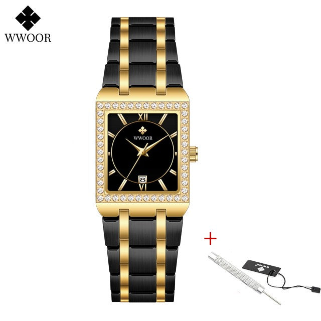 WWOOR Top Brand Luxury New Ladies Diamond Watch Fashion Square lady Wrist Watch Simple Women Dress Small Watch Relogio Feminino