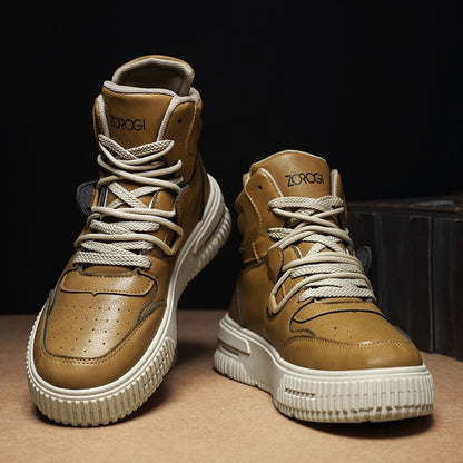 Fashion Leather Ankle Boots Men's Skate Sneakers Comforty Non Slip Wear Resistant Sole Winter Boots Preppy Street Casual Shoes