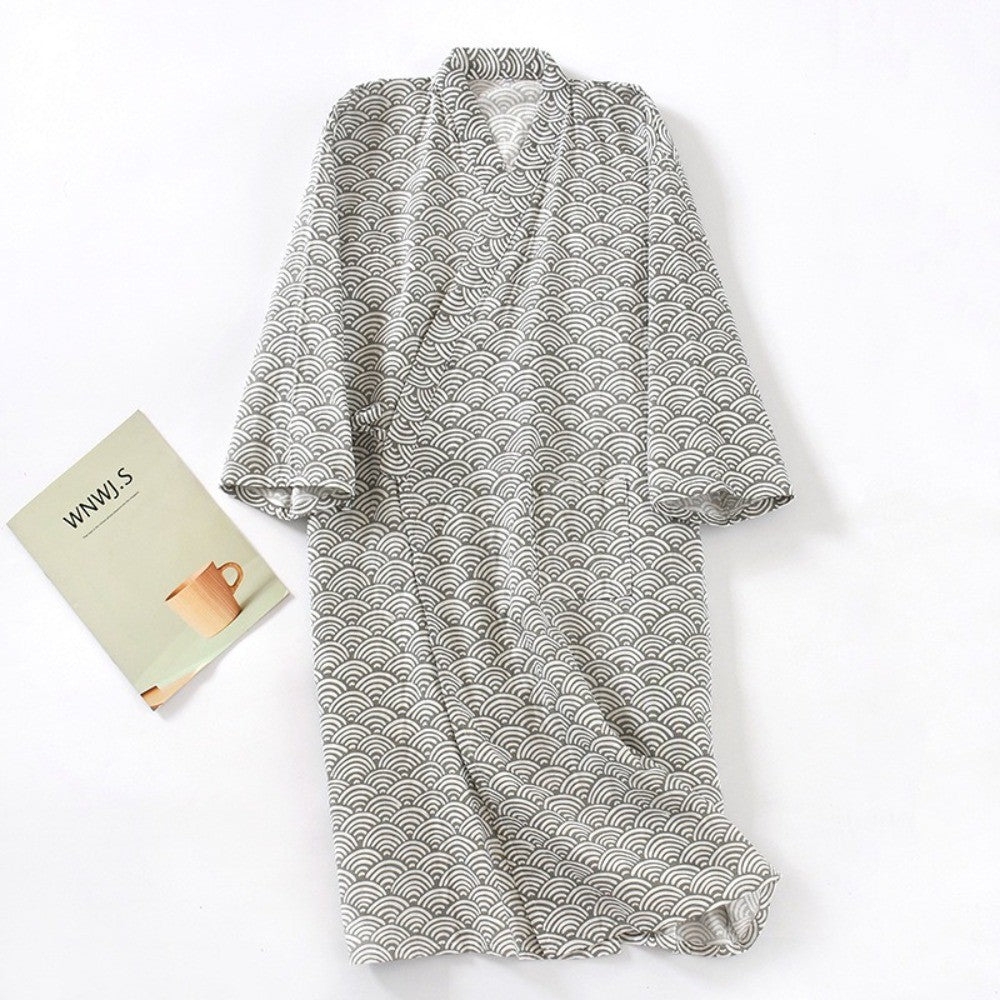 Bath Robe V-Neck Men's Kimono Bathrobe Long Sleeve Loose Japanese-Style Yukata C