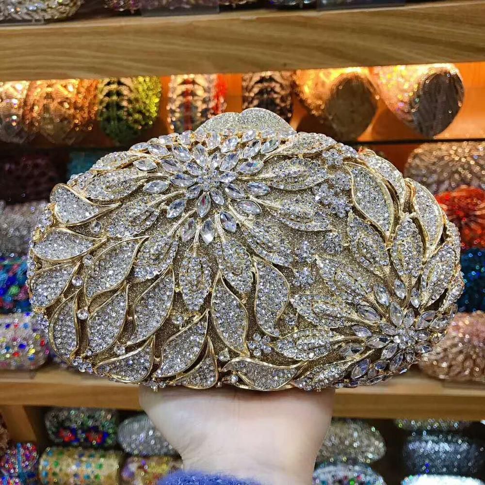 XIYUAN women red/pink/blue/gold/silver Hollow Out Flower Birthday party Crystal Evening bag Clutch purse Minaudiere Handbags