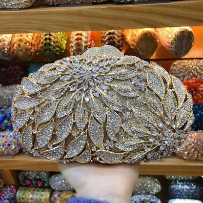 XIYUAN women red/pink/blue/gold/silver Hollow Out Flower Birthday party Crystal Evening bag Clutch purse Minaudiere Handbags