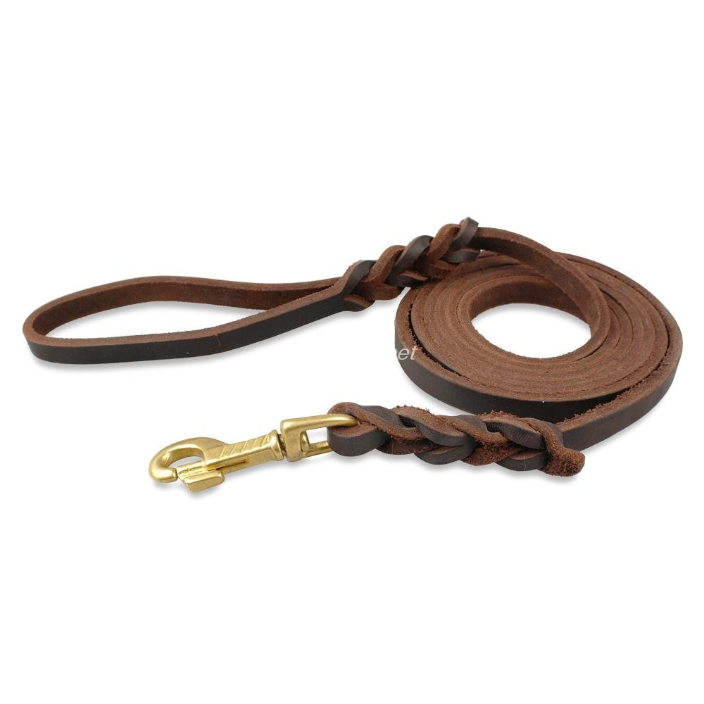 Coleira de Couro Genuíno para Cães Coleiras Longas Trançadas para Passeio e Treinamento de Animais de Estimação Cores Marrom e Preto para Animais de Estimação de Médio e Grande Porte