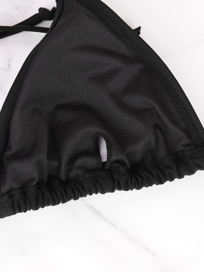 Women's Bikini Set Summer Beach Style Solid Black Lady's Sexy Swimsuit Bikini Three-Piece Set Triangle Bandage Female Beachwear