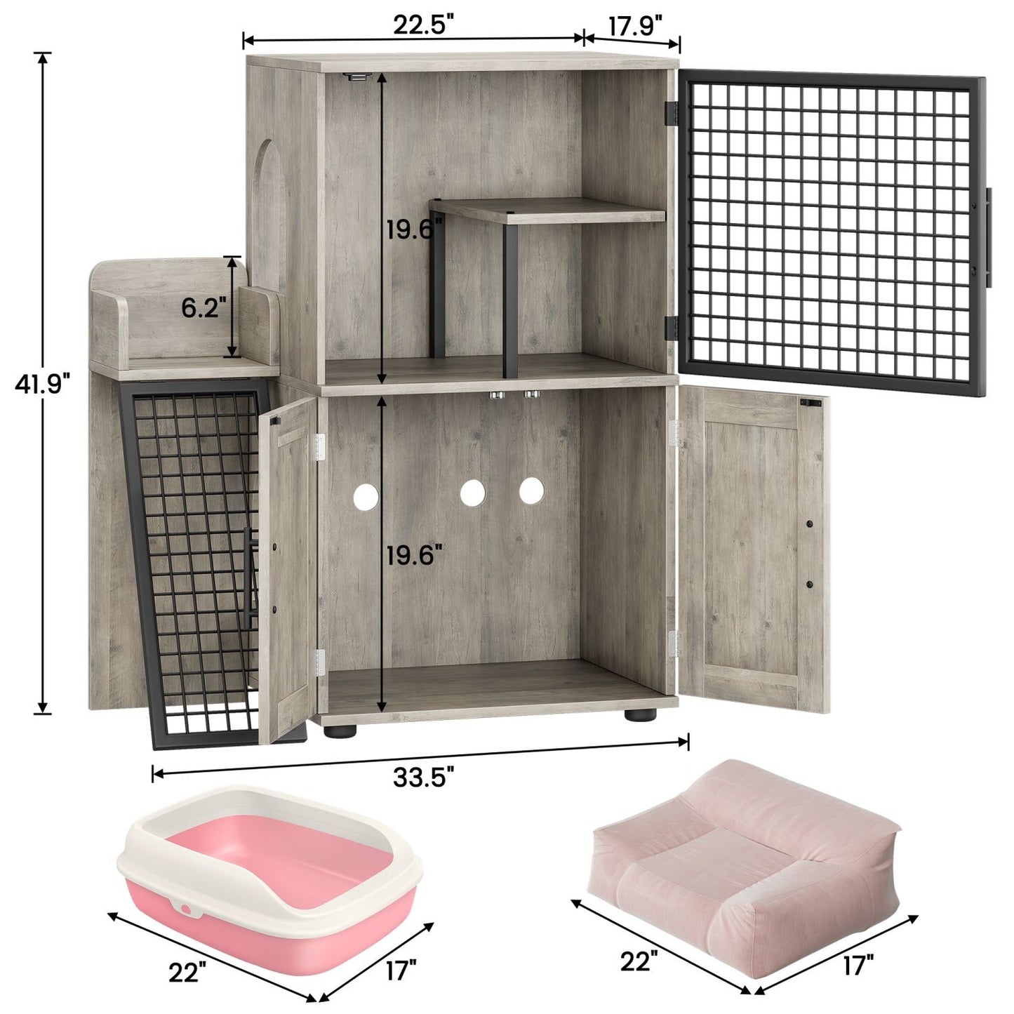 Caixa de Areia para Gatos Oculta com Plataforma, Móvel para Gatos de Camada Dupla, Móvel para Banheiro de Gatos, Casinha de Gatos com Escada