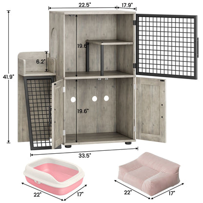 Caixa de Areia para Gatos Oculta com Plataforma, Móvel para Gatos de Camada Dupla, Móvel para Banheiro de Gatos, Casinha de Gatos com Escada