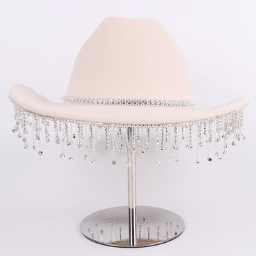 Wedding Bride Party Pure Color Simple Fashion Elegant Chain Pendant Decorated Denim Hat Stylish Accessory for Special Occasions