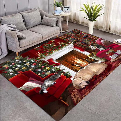 VIKAMA Red Festive Christmas Carpet Snowflake Bedroom Bedside Live Room Carpet Large Area Rugs for Living Room Home Decor