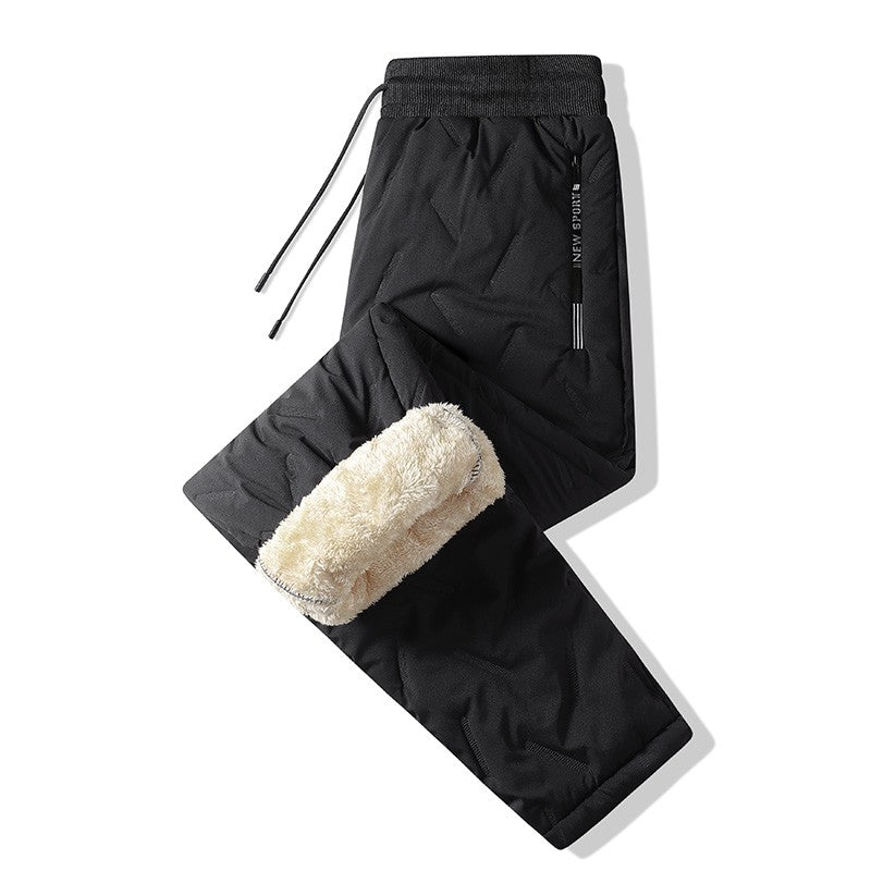 Calça Masculina de Moletom Grossa de Lã Impermeável Inverno Corta-Vento Casual Calça Pesada Calça de Lã de Cordeiro Quente Agasalho
