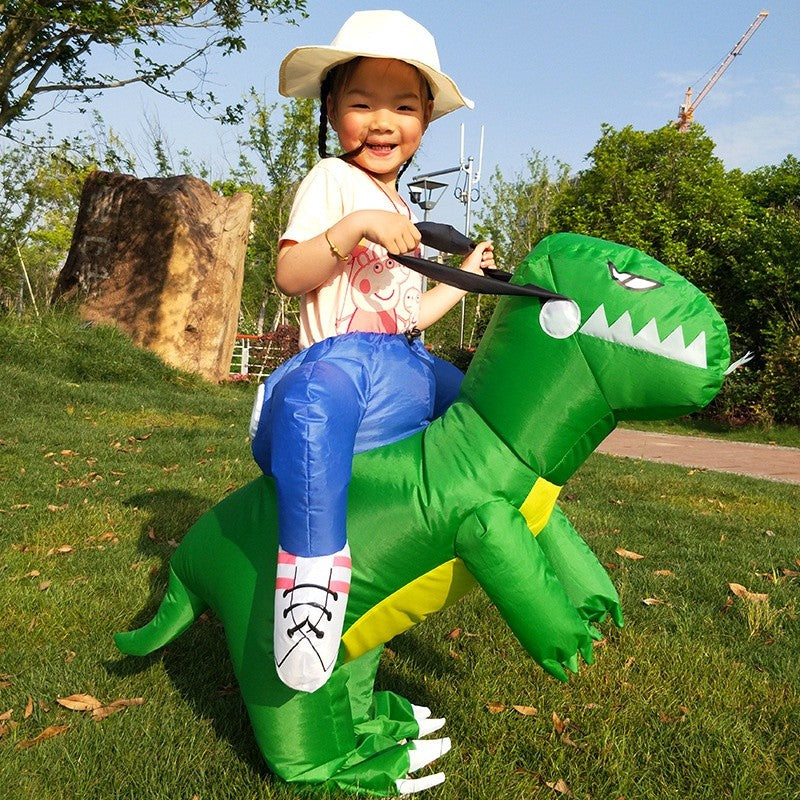 Child Adult Unisex Boy Girl Inflatable Green Dinosaur Cosplay Costume Kids Kindergarden Performance Halloween Carnival Party
