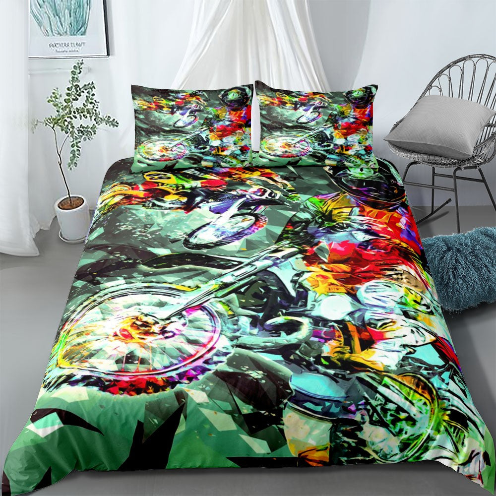 Motorcycle Rider Duvet Cover Set UK Single Double Queen US Twin Full King Size Bed Linen Set