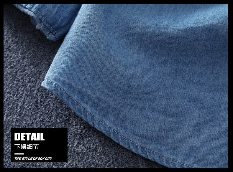 Men's Blue Denim Shirts Long Sleeve Jean Shirts New Summer High Quality Men Cotton Light Blue Denim Shirts Plus size L-8XL