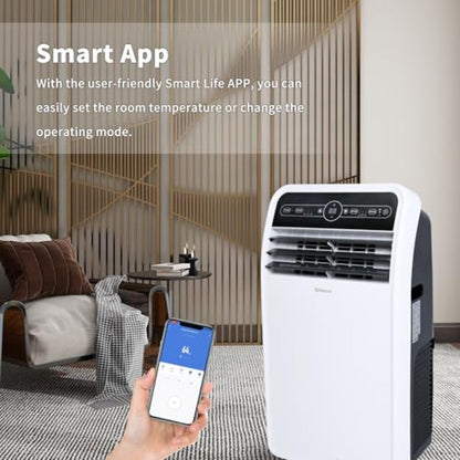 Ar Condicionado Portátil de 10.000 BTU com Modos de Refrigeração, Desumidificação e Ventilação Integrados para Ambientes de até 28m² com Controle Remoto e Wi-Fi