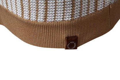 AIOPESON 2025 Men's Striped Mesh Polo Shirt - Breathable Contrast Panel Knit Top with Turn-Down Collar