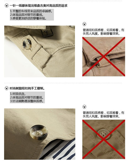 Men's Spring and Autumn New Fashion Casual Cotton Trench Coat, Solid Color Lapel Single-breasted Mid-long Splicing Trench Coat