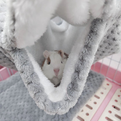 Rede de estimação quente de inverno, rede de hamster de pelúcia espessa de camada dupla, chinchila, porquinho da índia, furão, saco de dormir, gaiola suspensa de hamster