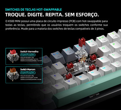 Machenike K500-B61 Mini Teclado Mecânico 60% Layout ABNT2 Retroiluminação RGB Hot-swappable NKRO Teclado Gamer Com Fio Para PC