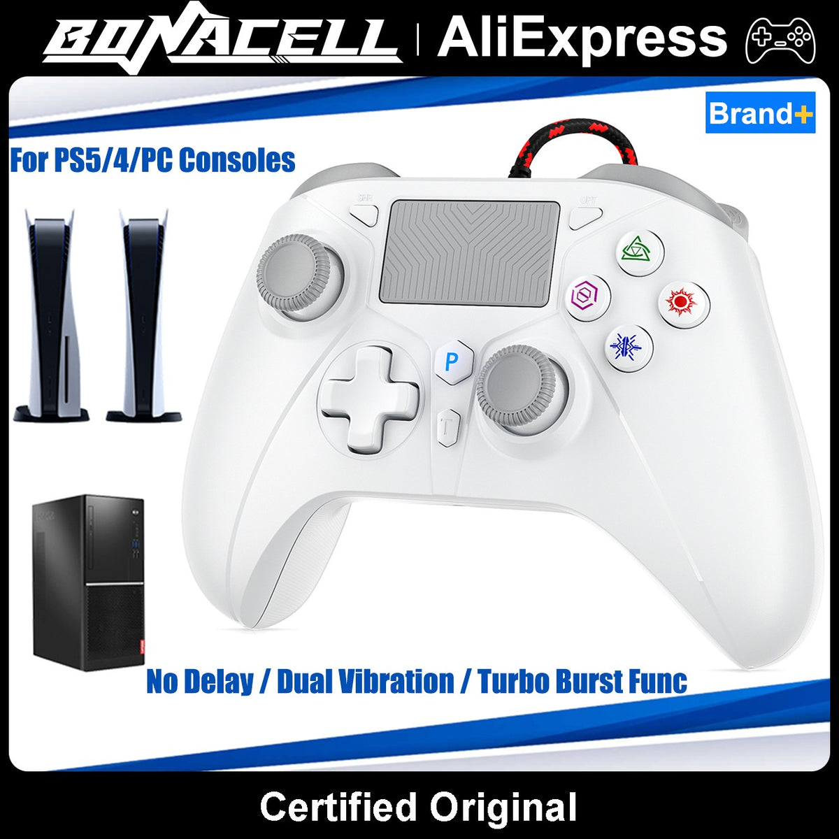 Controller For Playstation 5 PS5/PS4/PC/Steam Wired Gamepad Turbo Dual Vibrate Hall Effect Linear Trigger Game Control Joystick