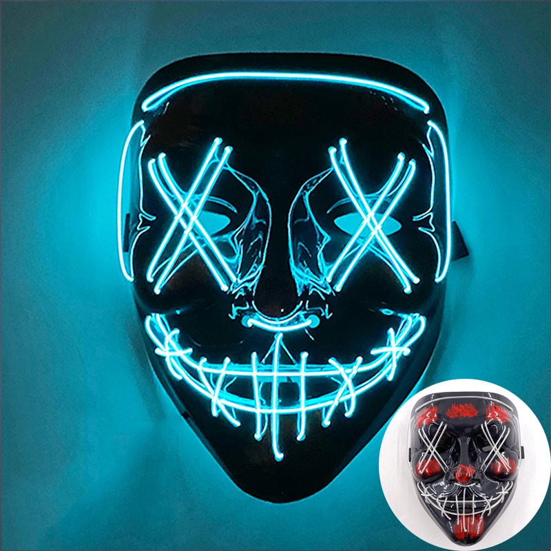 Scary Wireless Glowing LED Mask Halloween Party Supplies Neon Purge Mask Cosplay Luminous Face Masks Carnival Festival Props