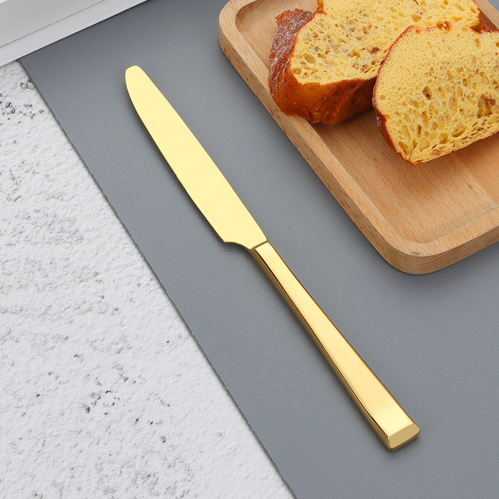 Faca de Jantar Dourada 2/4/6/12 Peças Conjunto de Facas Ocidentais Talheres Elegantes Prateados Louça Espelhada Aço Inoxidável 420 Facas de Mesa