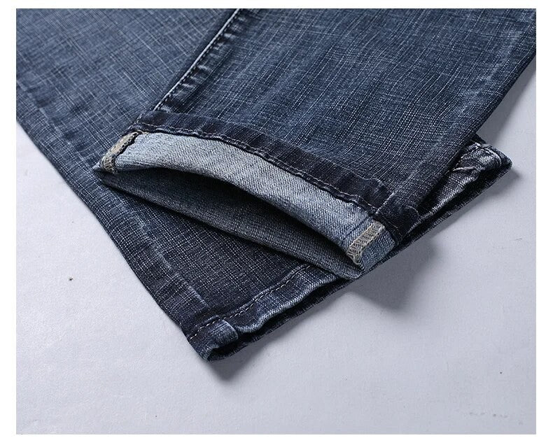 Wthinlee Calça Jeans Masculina Nova, Casual, Reta, Elástica, Moda Clássica, Azul, Preta, Trabalho, Calças Jeans Masculinas de Marca