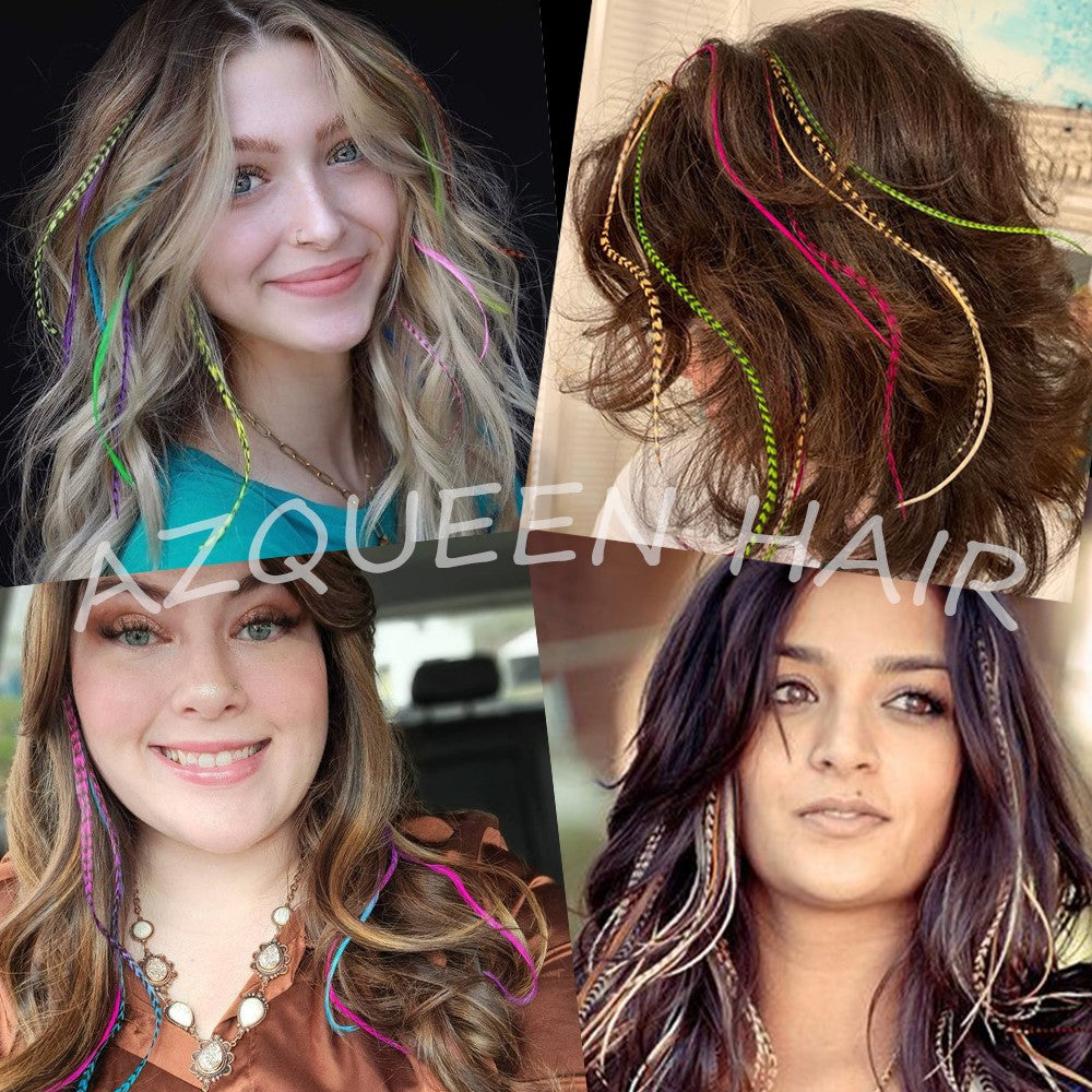Extensão de Cabelo de Pena AZQUEEN 10 Peças Cabelo Falso I Tip Cabelo Sintético Arco-Íris 16 Polegadas Aplique de Pena para Extensão de Cabelo