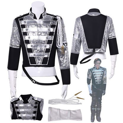 Michael Jackson Inspired Costume Military Sequin Jacket MJ Thriller Stage Performance Outfit Unisex Halloween Party