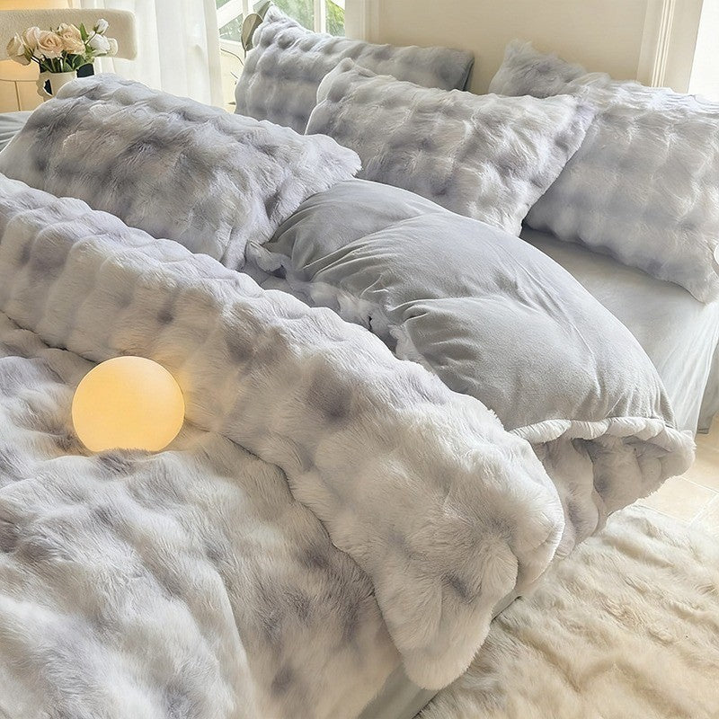 New Rabbit Fur Thickened Milk Velvet Duvet Cover Set Machine Washable Soft SkinFriendly Warm Bed Sheet for Home and Hotel ?? ???